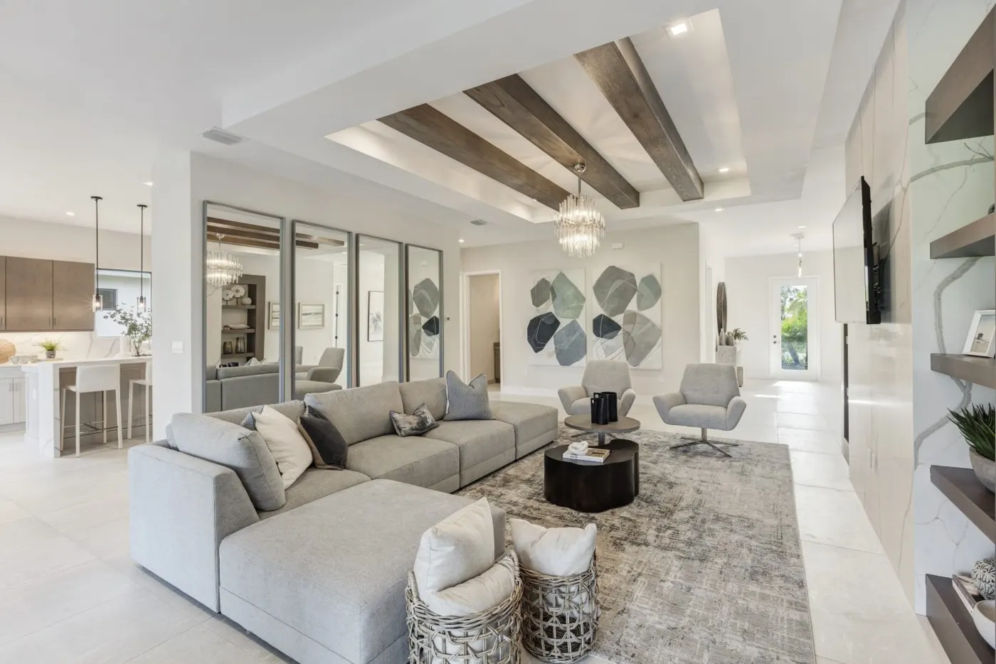 Bright living room with sliding glass doors