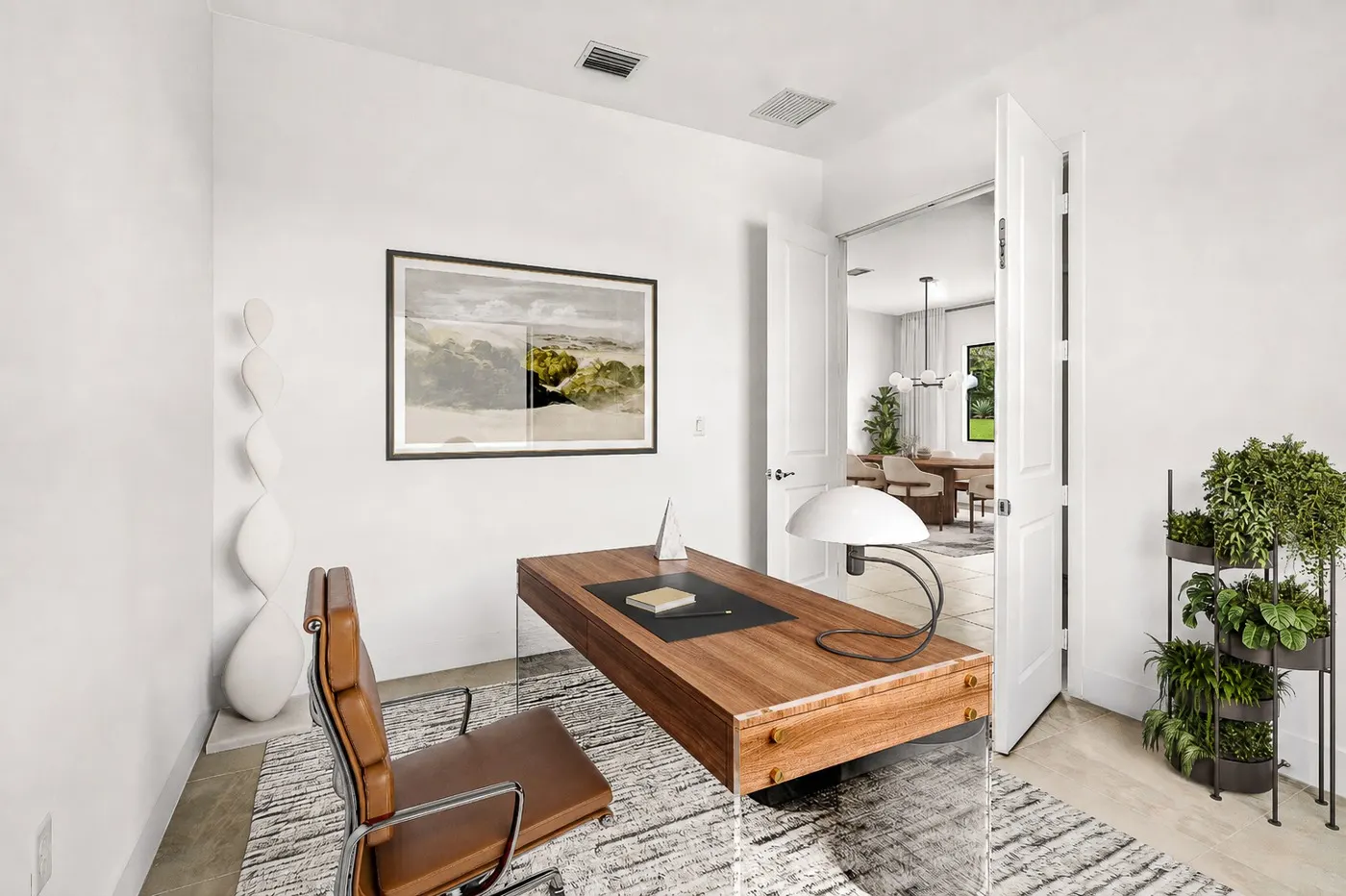 Home office with built-in desk